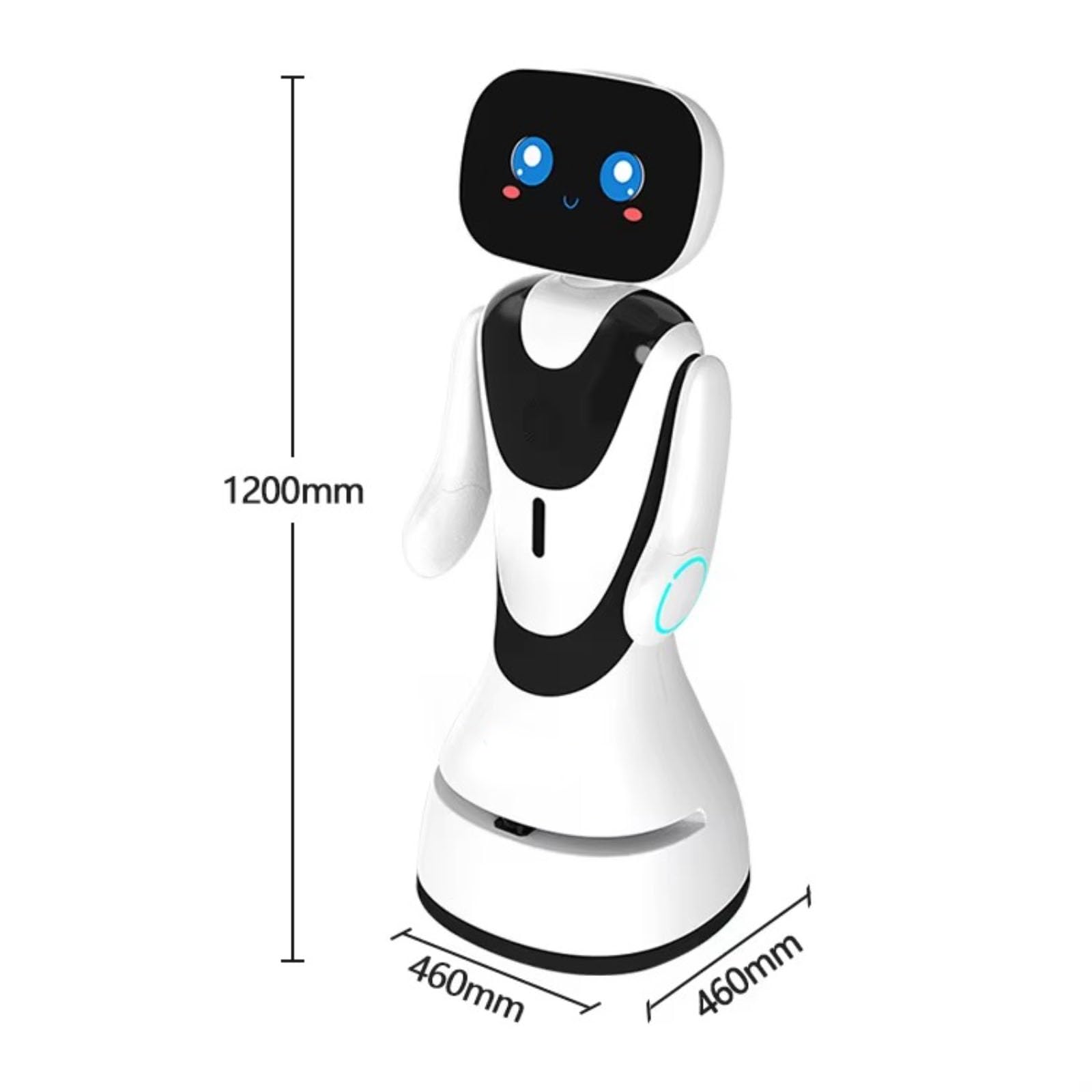 Robot de guía inteligente móvil. El robot tiene capacidades multilingües de reconocimiento de voz y difusión, así como traducción del idioma, lo que lo hace perfectamente adecuado para museos