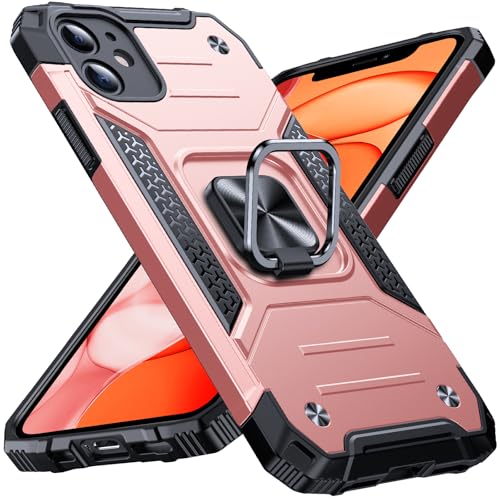 Image of Anqrp Heavy Duty Case for iPhone 11 Case with Enhanced Ring Holder Grip Stand, Military Grade Shockproof Rugged Drop Protective Silicone Hard Slim iPhone 11 Phone Case Cover,Pink Gold