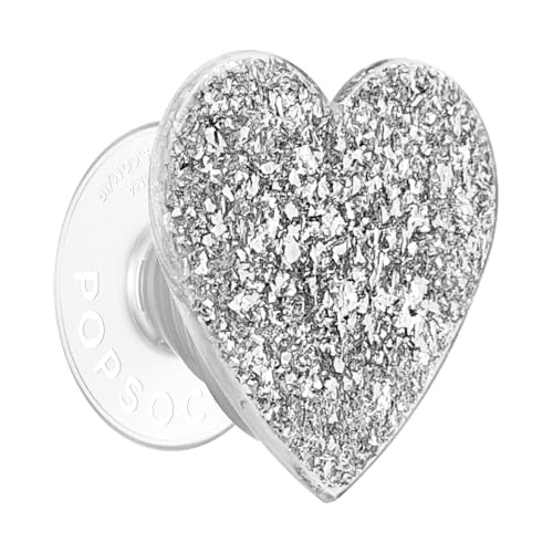 Image of PopSockets PopTop, Adhesive Phone Grip with Swappable Top, Silver - Confetti Heart Silver Sizzle