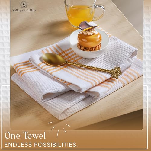 Image of Waffle White & Mustard Yellow Set of 4 Kitchen Towels, 100% Cotton, 16x26 inches, Soft and Durable Dish Towel, Quick Dry Dishcloths, Ideal for Drying Dishes, Cleaning, Wiping