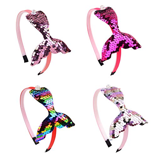 Bandeaux Queue De Sirène Sequin Hairband Bandeaux De Sirène Filles Serre-têtes À Paillettes Bandeaux De Queue De Sirène À Sequins Accessoire pour Le Quotidien Et La Décoration De Fête, 4 Pièces Cover