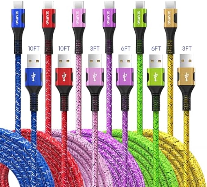 USB C Cable 6-Pack [3+3+6+6+10+10ft], USB A to Type C Charger Cable Fast Charging for Samsung Galaxy S22 S21 S20 S10 Note 20 10 Pixel Moto LG