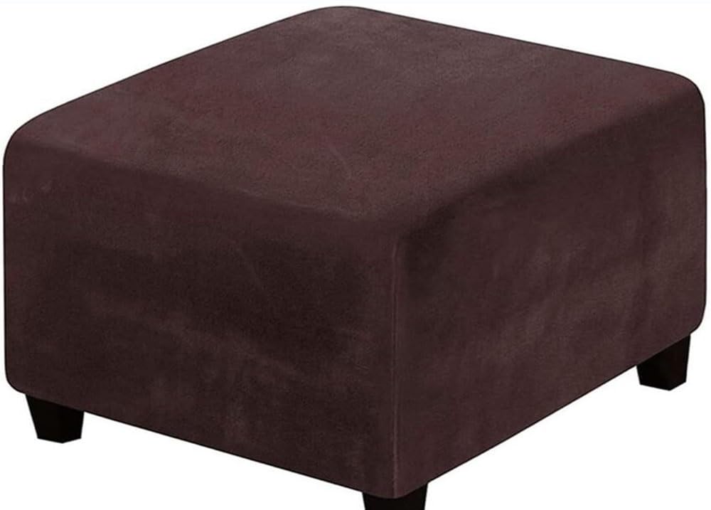 TAYGUM Stretch Ottoman Slipcover,Square Velvet Footstool Cover Large Brown Grey Black Footrest Pouffe Protector Covers With Elastic Bottom Washable Super Soft Universal Slipcovers(Brown,105x105 cm)