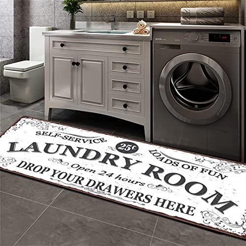 Laundry Room Rug Anti-Slip Floor mats Farmhouse Large Laundry Rugs for Laundry Room Mat Washer and Dryer Carpet White Laundry Room Decor and Accessories 20x47inch