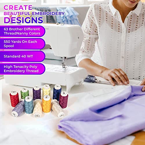 63 Colors Polyester Machine Embroidery Thread Kit + White Embroidery Machine Bobbin Thread - Huge 5500Yards Cone Spool - 60 Wt Polyester #TOP2