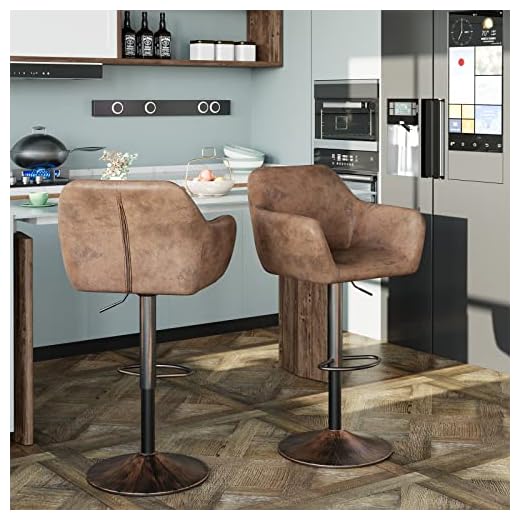 Keyluv Bar Stools Set of 2 for Kitchen Counter Adjustable Swivel Height Bar Stools 29 Inch Faux Leather Bar Chair with Padded Back and Chromed Metal Base, Retro Brown