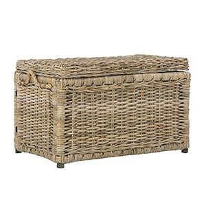 happimess HPM9003B Jacob 30″ Wicker Storage Trunk, Collapsible for flat storage, Rattan-Kubusoft Gray, Coastal for Office, Dorm Room-LivingRoom, Bedroom, Dining Room, Natural