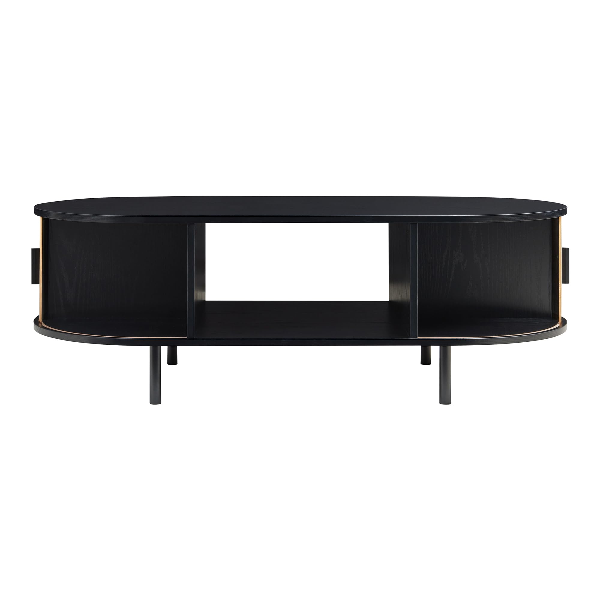 [en.casa] Table Basse Design Scandinave Table d'Appoint Bout de Canapé avec Portes Couilissantes Compartiments de Rangement MDF Bambou Métal 120 x 55 x 40 cm Naturel Noir