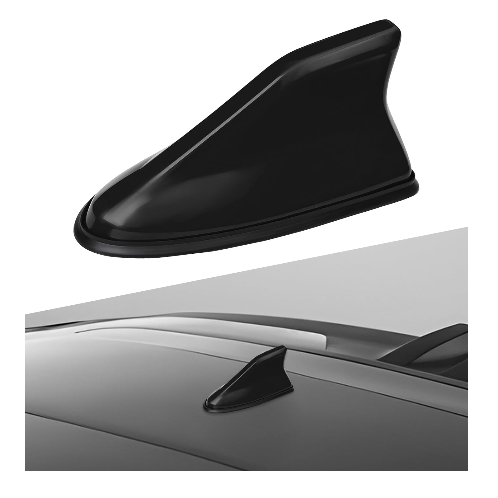 Car Shark Fin Antenna Cover, Shark Fin Shape Car Roof Antenna Shell Replacement with Adhesive Tape, Roof Aerial Cover AM/FM Radio Signal Base for Cars Trucks SUVs (Black)