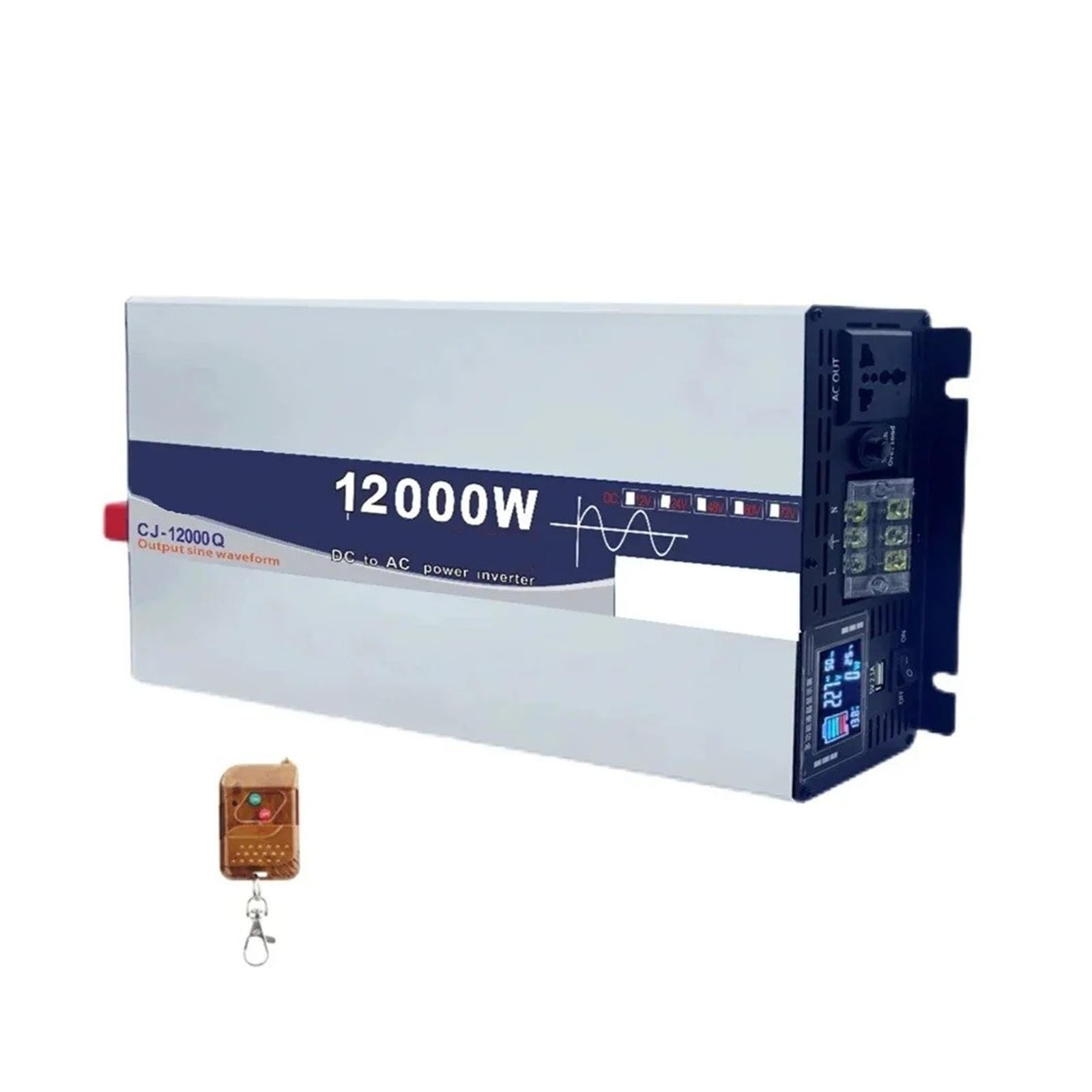 Inversor Corriente Coche 12V 24V 48V 60V AC110V220V 6000W 8000W 12000W Inversor Onda Sinusoidal para Pura Fuente Alimentación Cargador Solar Coche Hogar RV(12000W Remote,230V 50HZ,24V)
