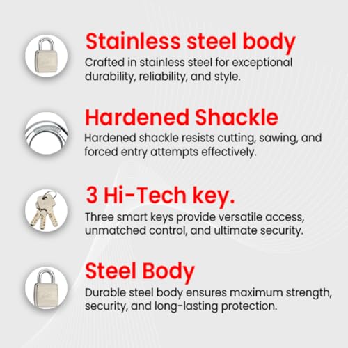 Image of Link 60mm Padlock with 3 hi-tech Keys | Lock for Home, Shop, Office | Haredned Shackle | Door Lock (Pack of 1) | Lock for Home, Shop, Office | Haredned Shackle | Door Lock (Pack of 1)