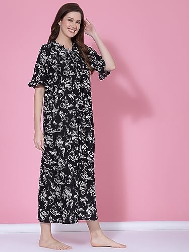 Image of OOMPH! Cotton Blend Nighty for Women's | Night Gown | Nighty | Nightdress | Maxi Dress | Sleepwear | Gown for Women | Nighties | Sleepwear