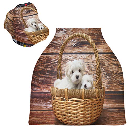 かわいい白い犬パグベビーカーシートカバーキャノピー伸縮性看護カバー幼児用母乳の男の子の女の子のための通気性防風冬のスカーフ