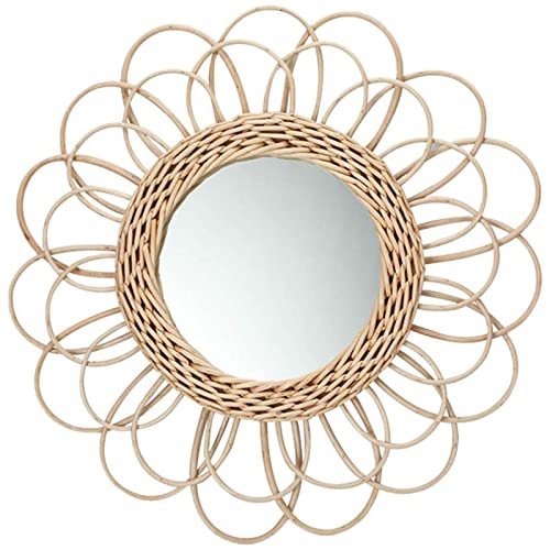 Hängender Spiegel – runder Wandspiegel mit Sonnenblume aus Rattan,...