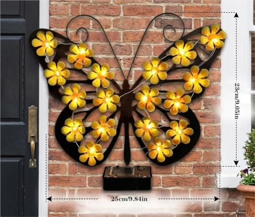 Luz solar de pared de metal con mariposa para iluminar vallas oscuras sin cables 4