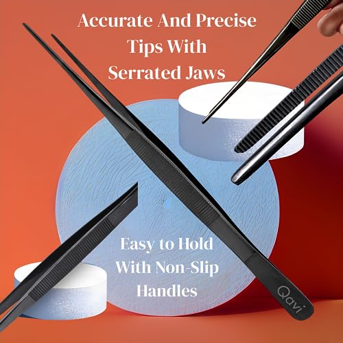Professional Chef Plating Tweezers, 16cm/6.3-Inches Set of 3 (Straight, Curved and Offset), Precision Culinary Tongs - Image 4