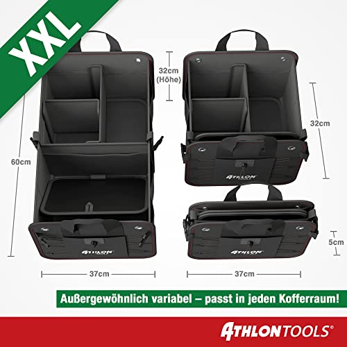 ATHLON TOOLS Premium Kofferraumtasche mit Deckel - 60 Liter XXL Kofferraum-Organizer - Extra stabile & wasserfeste Böden - mit Antirutsch-Klett
