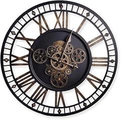 24 Inch Large Digital Wall Clock with Real Moving Gears Round Silent Vintage Industrial Metal item