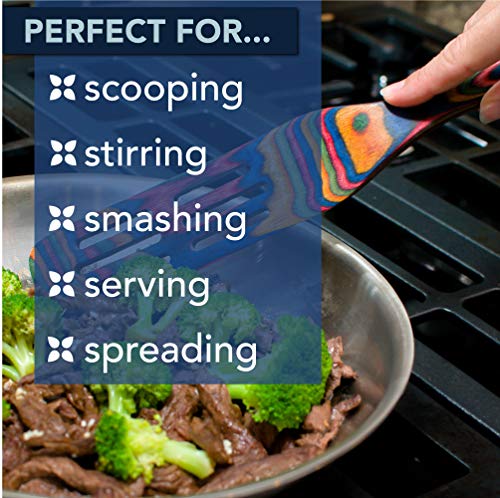 Crate Collective Pakkawood Kitchen Utensil Set - 3 Piece Cookware Set with Slotted Spatula & Spurtle - Non Stick, Eco Friendly, Exotic Cooking Utensils for Kitchen & Gifts (Sunrise)