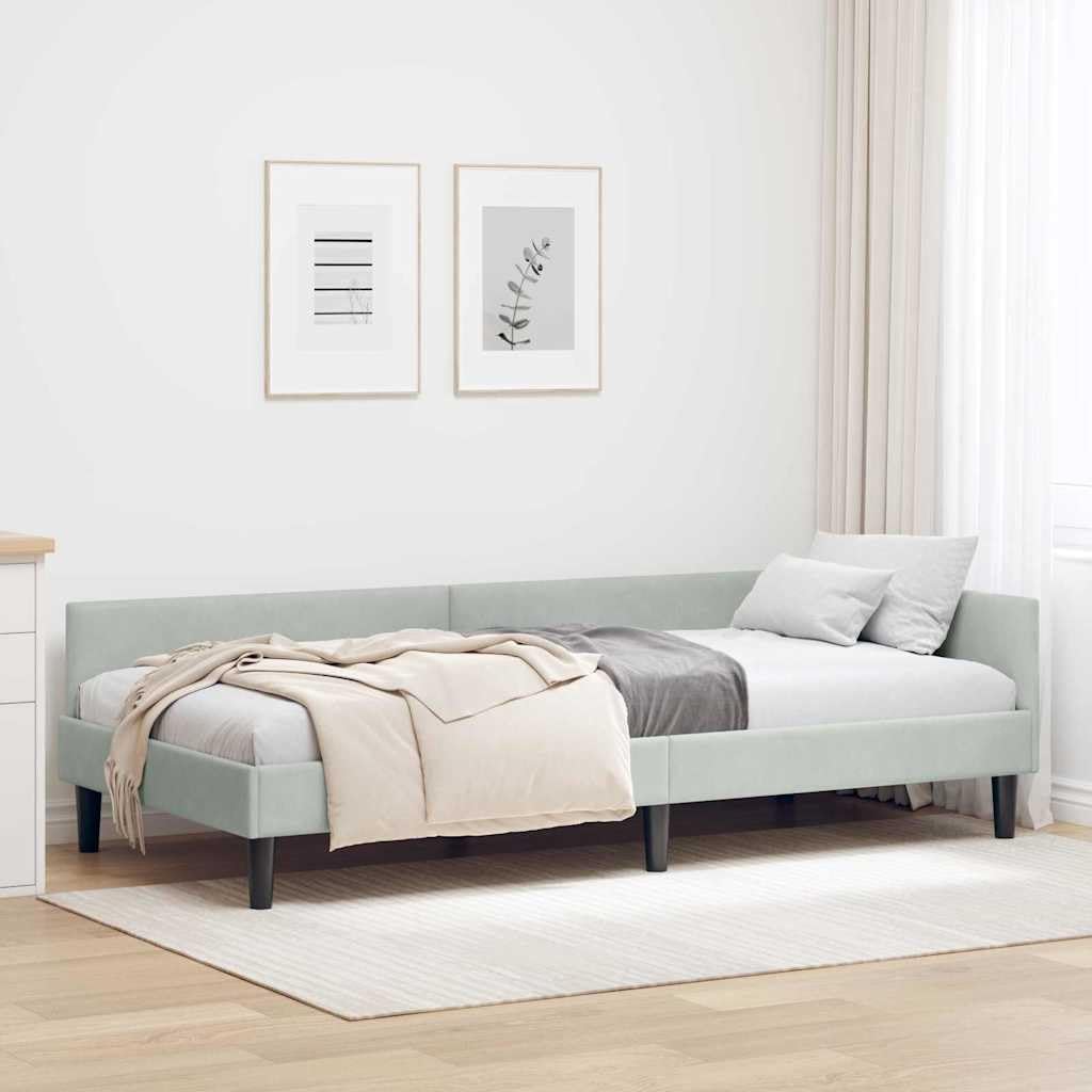 ACAGALA Tagesbett 100x200 cm, Bettgestell mit Kopfteil und Lattenrost, Eckbett in Stoff ohne Matratze, Jugendbett Einzelbett Gästebett Schlafsofa für Schlafzimmer Wohnzimmer, Hellgrau