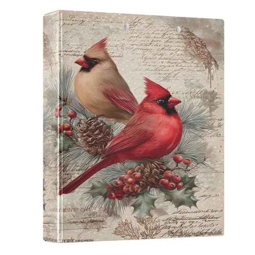 Image of 3 Ring Binder Cardinals Bird Pine Cone Christmas 1.5 inch Binders Three Ring Binders with Clipboard Fit 8.5'' x 11'' Paper 3 Interior PVC Clear Pockets for Office Supplies