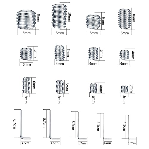 240 Stück Madenschrauben Sortiment Set, Innensechskant Gewindestifte mit Schraubenschlüssel, Sechskantkopf Schrauben für Türgriffe, Wasserhahn - M3/M4/M5/M6/M8