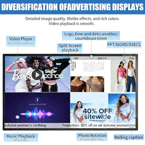 Image of Digital Signage Display for Shop Windows, Landscape /Portrait Mode, Remote /USB Broadcasting, Wall /Recessed Mounting, LED Advertising Screen for Playing Videos /Images, for Home & Commercial Use 43 inch
