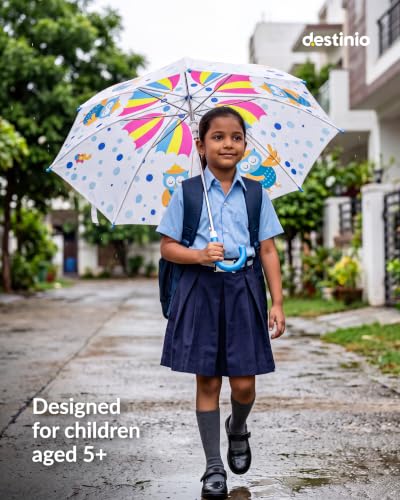 Image of Destinio Umbrella for Kids; Stylish & Cute, Child Safe, 100% Waterproof; Kids Umbrella for Girls, Boys and Baby