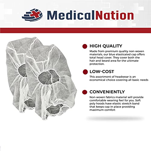 Medical Nation Hair Net And Beard Net | 100 Pack, White | Disposable Protective Hairnets And Beard Net Combo For Full Face, Hairnets Food Service, Disposable Hoods Perfect For Work, Lab, Cooking #TOP2