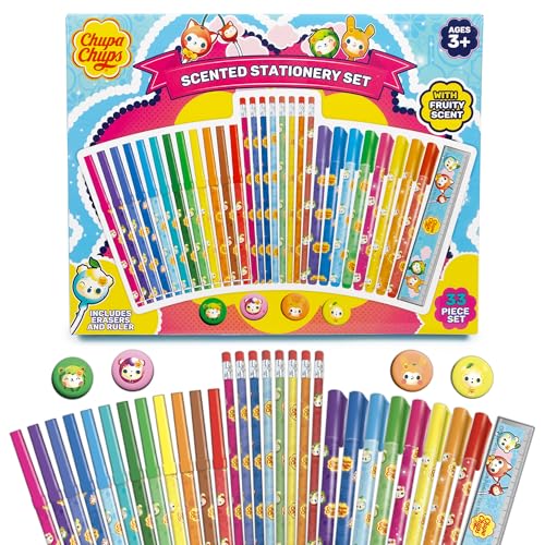 abeec Chupa Chups Scented Stationery Set | Stationery With Scented Pens, Gel Pens, Pencils And More | Back To School Stationery Set | School Supplies For Girls