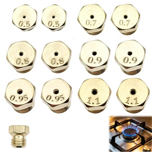 12 Pcs Gicleur Gaz Butane Universels, Gicleur Gaz De Ville [2×0.5mm, 2×0.7mm, 2×0.8mm, 2×0.9mm, 2×0.95mm, 2×1.1mm, ], gicleur gaz butane Pour Cuisiniere...