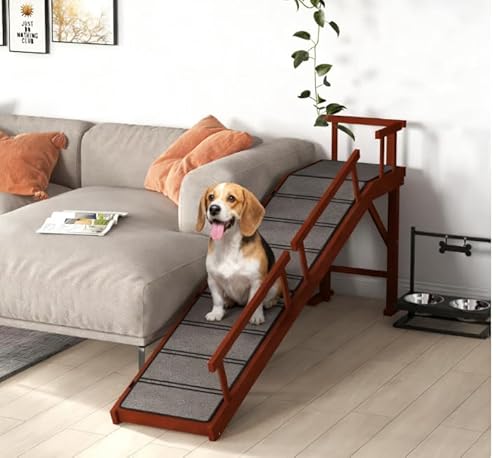 GOWE Wooden Dog Ramp with Removable Guardrails, Non-Slip Surface, Brown
