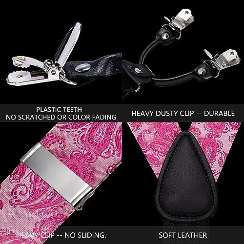 Image of YOHOWA Men Suspenders 6 Clips Strength Adjustable Y Braces Pre-Tied Bow Tie Set Formal Wedding Party