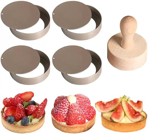 KALAIEN Paquete de 4 mini sartenes para tartas con parte inferior extraíble de 3 pulgadas, molde antiadherente reutilizable para tarta de huevo con