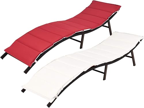 RELAX4LIFE Sillas de descanso para exteriores, juego de tumbonas de mimbre portátil con cojín, ratán de polietileno y marco de metal, tumbona al