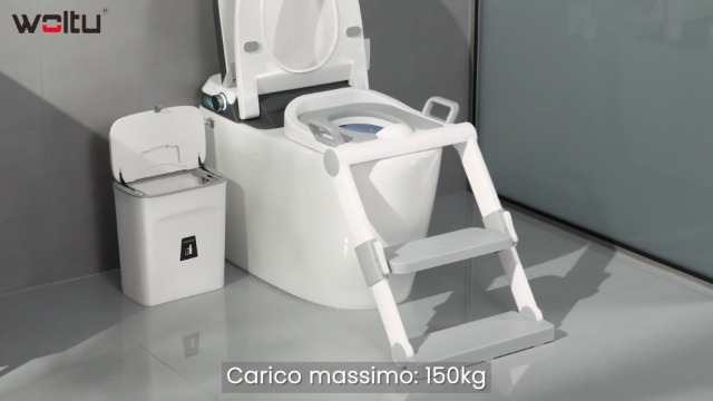 WOLTU Riduttore WC Bambini Con Scaletta Pieghevole - Adattatore Water Senza Montaggio, Seduta Morbida, Regolabile In 2 Altezze - Foto 7