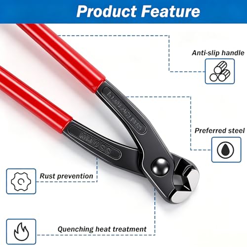 Image of Ear Clamp Pliers 10 Inch Hose Clamp Crimping Tool Carbon Steel Pinch Clamp Pliers Install Remove Clamp Nail Puller Tool for repairing pipes, fuel lines