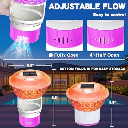 Image of FineBud2025 Upgrade Solar Chlorine Floater, Pool Chlorine Floater with Colorful Light, Button Control Floating Chlorines Dispenser for Pool, Adjustable Flow chlorines floaters (Pink)