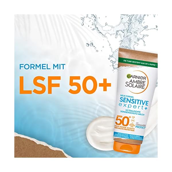 Garnier Sonnenschutzmilch mit LSF 50+, Sehr leichte und rückstandslose Sonnencreme für helle und empfindliche Haut, Ambre Solaire Sensitive expert+, 1 x 175 ml – Bild 7