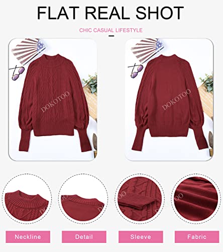 Dokotoo Womens Winter Cozy Turtleneck Cable Knit Balloon Long Sleeve Sweaters Chunky Loose Fashion Pullovers Sweaters Outerwear Jumpers Red S #TOP3