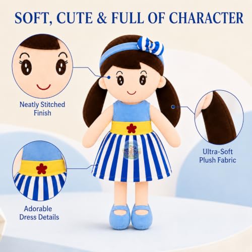 Image of Cute Doll 45 cm for Kids, Soft Plush Doll with Stylish Dress, Huggable Stuffed Toy for Girls and Boys, Birthday Gift, Room Decor, Pretend Play and Storytelling Companion, Blue Soft Toy