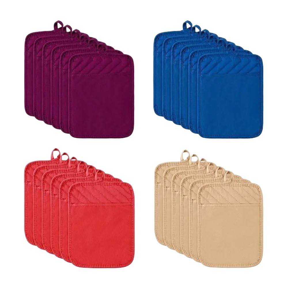 Juego de 6 almohadillas de algodón para ollas de bolsillo antiquemaduras, guantes para hornear de alta temperatura, herramientas multifunción de doble uso (negro y blanco)