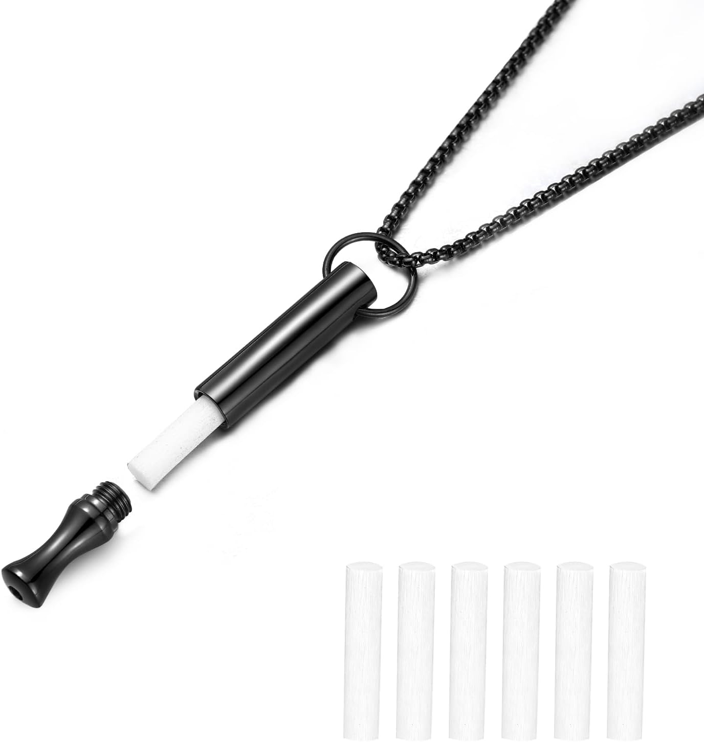 Breathing Necklace for Calm & Focus - Personal Essential Oil Diffuser for Anxiety Relief, Quit Smoking, Yoga and Meditation - Reusable Stainless Steel Pendant for Women Men