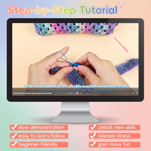 Image of Aeelike Blanket Crochet Kit for Beginners, Super Easy Crochet Blanket Kit with Soft & Colorful Gradient Yarns Detailed Video Tutorials Crocheting Accessories, Rainbow Gradient & Ideal Gift
