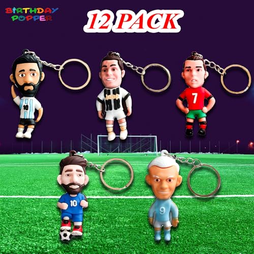 Image of Birthday Popper 12 Pcs Football Players Theme Keychains as Birthday Party Return Gifts 3D Pendant Keychains for Kids | Lightweight Key Accessories -School Bag & Backpack Charms for Boys
