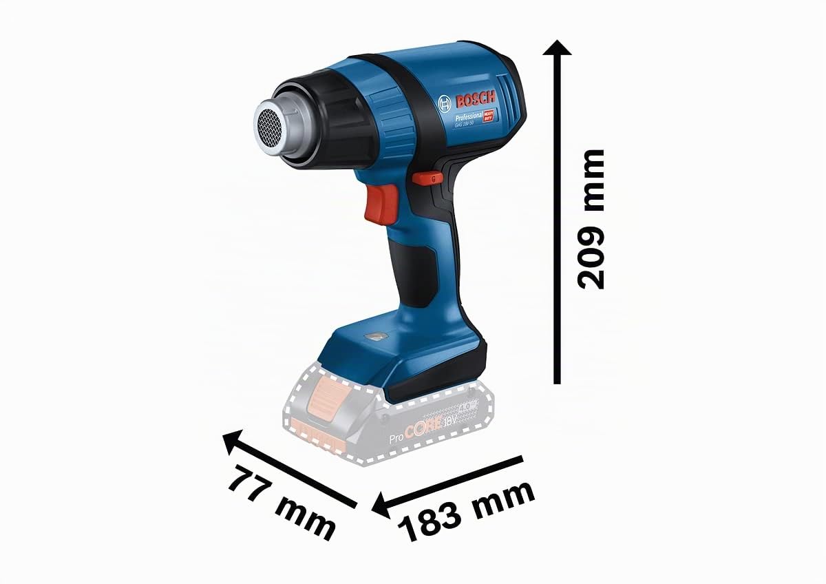 Bosch Professional GHG 18V-50 décapeur thermique sans-fil 18V System avec buse réflecteur 32x33 mm, buse réduction 9 mm, L-BOXX