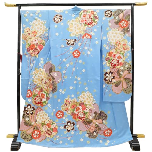 振袖 着物 薄青地 水色 ライトブルー 桜 捻梅 牡丹 菊 花古典 レトロ モダン かわいい フォーマル ガード加工済み 美品 綺麗 販売 購入 仕立て上がり 身丈169 裄68.5 Ｌサイズ 特選着物と帯みやがわ sb13311 - ノーブランド品 - 商品画像