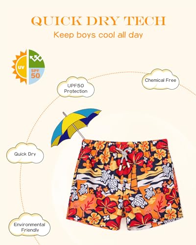 Image of SURF CUZ Surfcuz Little Boys Swim Trunks UPF 50+ Toddler Beach Shorts Swimsuit Kids Quick Dry Swimwear