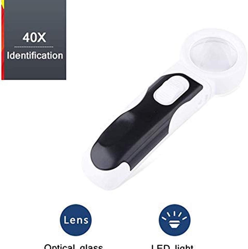 JSEIAJB Magnifying Glass LED Lights, Handheld Magnifier 40X Jewellery Loupe for Science, Readin