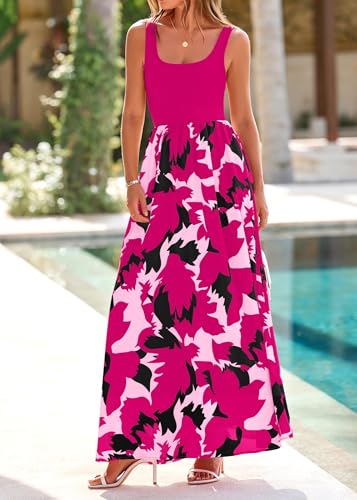 Image of KIRUNDO Women Summer Sleeveless Boho Floral Maxi Dress 2026 Scoop Neck Tank A Line Flowy Beach Vacation Resort Wear Sundress